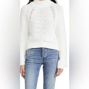 FREE PEOPLE crew neck white extra long sleeve knit sweater